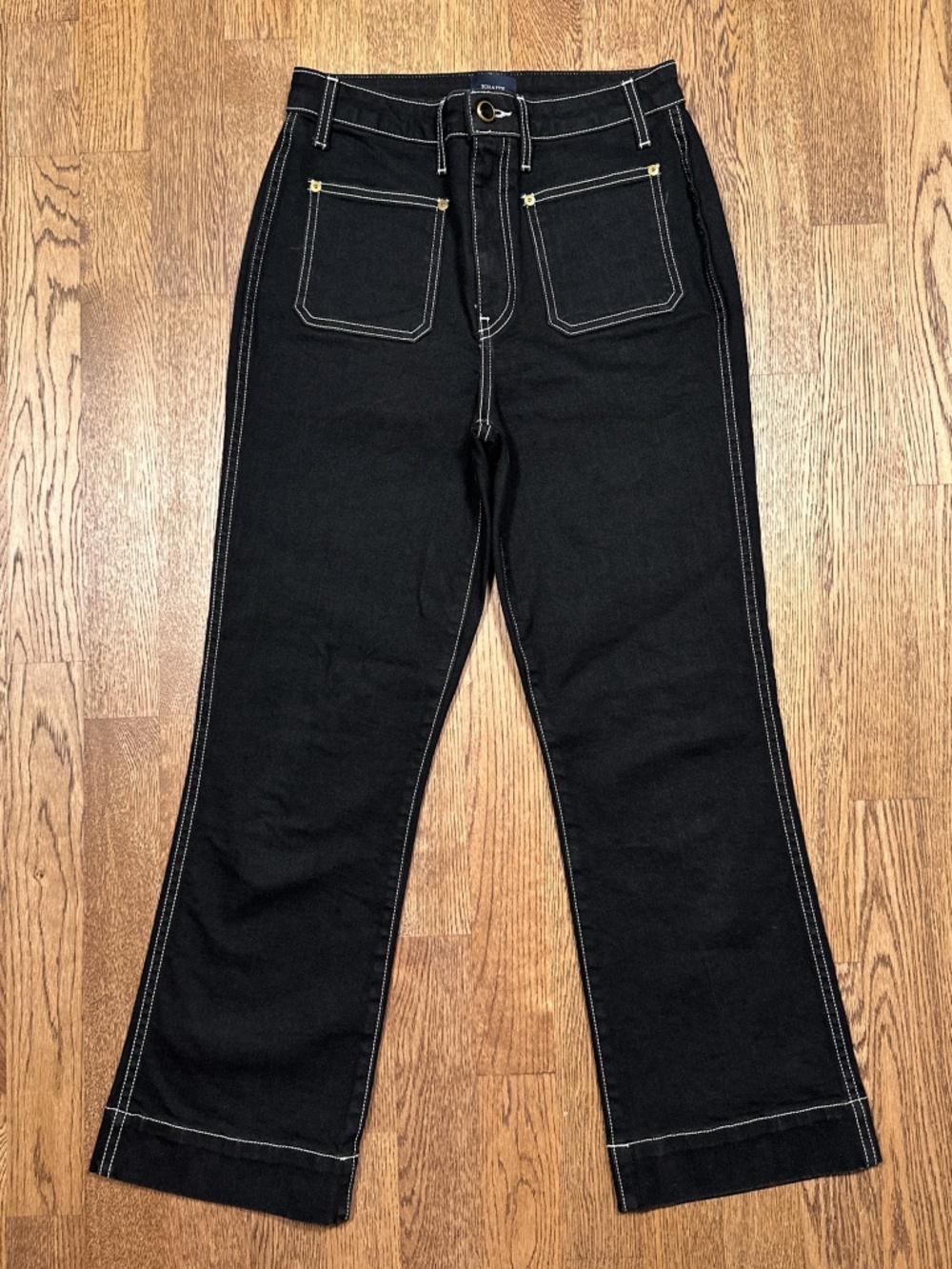 Khaite Raquel Patch Pocket Crop Flare Contrast Stitch Denim Jeans Womens 28